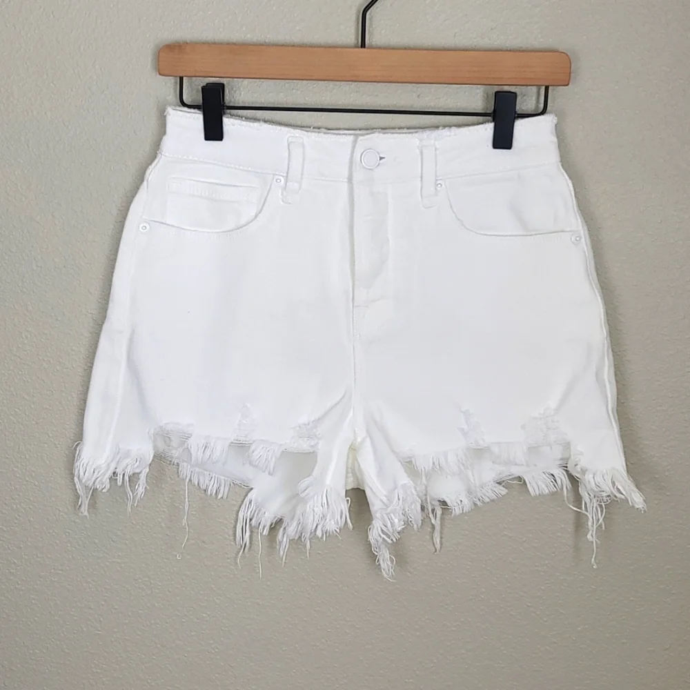 Good American White Distressed High-Rise Jean Shorts - Picture 1 of 8